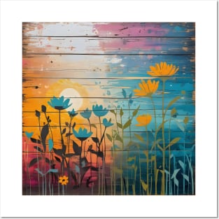 Watercolor Floral Pastel Sunset Wildflower Abstract Posters and Art